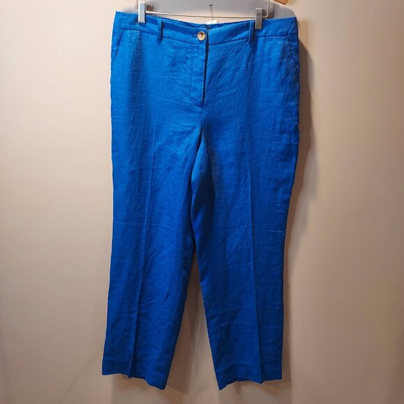 Talbots Southampton Straight Leg Cobalt Blue Linen Pants Size 14 NWT - Picture 4 of 9